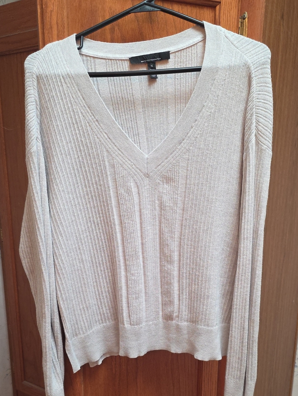 White House Black Market Light Gray Ribbed V-Neck Sweater